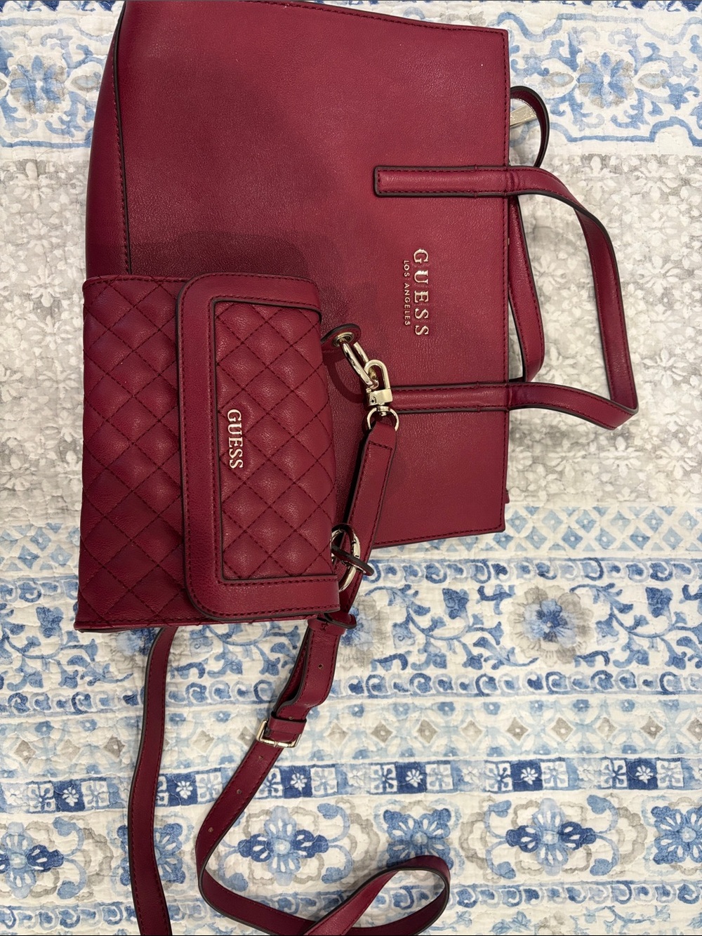 GUESS Red Quilted Crossbody and Tote Set